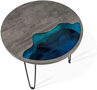 Norbe | Ocean Alto |End Table Tavolino da Salotto Moderno Rotondo in Legno e Resina Naturale | Tavolino Nordico in Legno con Gambe in Metallo per Mobili da Ufficio| Grigio| Diametro 60 cm 43h cm