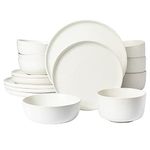 Gibson Elite James Street Stoneware Matte Reactive Double Bowl Dinnerware Set - Sea Salt White, Service for 4 (16pcs)