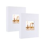 Artmag Small Photo Album 4x6-Clear Pages, Pack of 2 Linen Cover with Front Window, Each Small Album Holds 52 Photos,Artwork or Postcards(White)