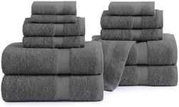 SNOWDROP Grey Bath Towels for Bathroom Sets -4 Large Bath Towels, 4 Bathroom Hand Towels, 4 Wash Cloths, Yoga Towel, Pool Towels, Microfiber Hair Towels, 12 Piece Bathroom Towel Set - Grey Bath Towels