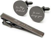 MUUJEE Engraved Cufflinks and Tie Clip - 20mm & 55mm For my Husband Cuff Link and Tie Bar with Black Gift Box for Fiancé & Groom Ideal for Wedding and Anniversary Quality Stainless Steel