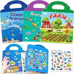 Reusable Sticker Books for Kids, 3 Sets Travel Removable Toddler Sticker Books for 3 4 5 Year Old Girls Boys Birthday Gifts Educational Learning Toys for Age 3-6 - Ocean & Zoo Animal, Farm