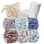 Reusable Nappies - Eco Friendly and Chemical Free Cloth Nappies - Includes 6 Washable Baby Diapers, 6 Bamboo Nappy Inserts, 1 Roll of Biodegradable Nappy Liner, Wet Bag