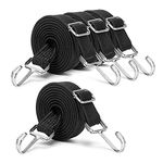 INCETUE Adjustable Bungee Cords With Hooks Set, 4 Pack 2M Extra Long Flat Elasticity Rope, Large Heavy Duty Rubber Elastic Straps with Adjustment Metal Buckle, for Luggage & Moving Cargo (Black)