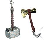 Yaa Catchy Marvel Avengers Thor's love and thunder Thor Hammer Pewter Mjolnir & Axe Storm Breaker Anti-Rust Metal Keychain & Keyring For Men, Women,Bike & Car combo pack for (Thor Lover) grey