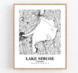 Eleville 24X30 Unframed Lake Simcoe Ontario City View Abstract Road Modern Map Art Print Poster Wall Office Home Decor Minimalist Line Art Hometown Housewarming wgn371