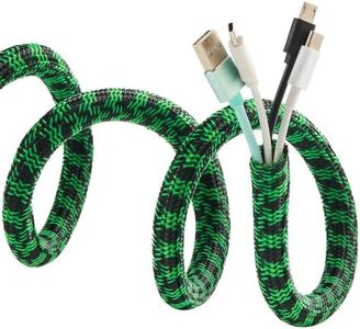 QCSIW 1-50FT Inch Split Cable Sleeve, Braided Wire Loom Cord Protector, Pet Chew Proof Wire Cover, Stylish Color Cable Management Wrap for Desk, TV, Home (Black Green)