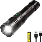 UNAGEA Super Bright LED Torch, 200000 Lumens Rechargeable Torches, High Power XHP70 Flashlight, Powerful Tactical Flashlights, Zoomable, IPX4 Waterproof and 5 Light Modes for Camping Emergency