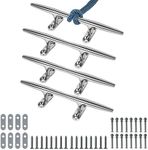 Boat Cleat 10 Inch 4 Pack, Dock Cleat 316 Stainless Steel Heavy Duty Open Base Include Screws, Boat Dock Cleats with Backing Plate for Boats, Kayak, Marine, Dock and Decor