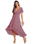 Ever-Pretty Women's Chiffon V-Neck Short Plus Size Bridesmaid Dresses Wedding Guest Dress with Ruffled Sleeves Orchid Pink 30UK