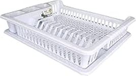 SAFRI White Large Plastic Dish Drainer Plate Drying Rack and Cutlery Rack dish dryer rack with Drip Tray