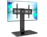 FITUEYES Universal TV Stand/Base Swivel Tabletop TV Stand with Mount for 40 to 80 inch Flat Screen TV 60 Degree Swivel 6 Level Height Adjustable,Tempered Glass Base,Holds up to 110lbs Screens