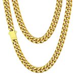 Mens Gold Cuban Link Chain, Miami Cuban Chain Necklace for Men, 7mm Wide Hip Hop Mens Jewelry, 22"