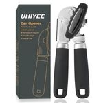 Tin Can Opener Manual, UHIYEE Upgrade Stainless Steel Can Openers That Work with Soft Grips Sharp Cutting Blades, Heavy Duty Tin Openers for Arthritis Hands with Magnetic Lid Lifter, Black