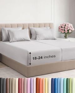 Extra Deep Split King Sheet Set - 7 Piece Breathable & Cooling Sheets - Hotel Luxury Bedding Set w/18-24 Inch Extra Deep Pockets - Easy Fit, Soft, Wrinkle Free & Comfy - French Grey, Split King Size