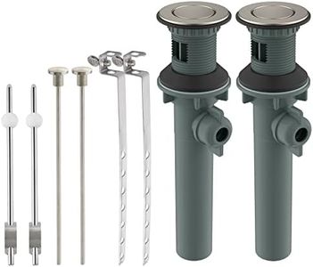 Bathroom Sink Drain with Overflow, 2 Pack Push and Seal Pop Up Drain Stopper with Lift Rod for Bathroom Lavatory Vanity Vessel, Compatible with Moen, American Standard Hole, Brushed Nickel