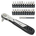 STREBITO Mini Ratchet Set, 22-Piece 1/4 Ratchet Right Angle Screwdriver, 36-Tooth Small Ratcheting Wrench Bit Ratchet For Tight Spaces, with Phillips, Slotted, Torx, Hex, Square and Adapter for Socket