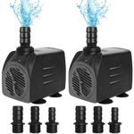 2 Pack 400GPH Submersible Water Pump25W，Ultra-Quiet Fountain Pump with 6 Nozzles 6.9ft Max Lift Height 6FT Power Cord1400L/H for Fish Tank, Pond, Hydroponics System, Anti-Dry Adjustable