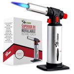 Jo Chef Kitchen Torch, Blow Torch - Refillable Butane Torch With Safety Lock & Adjustable Flame & Fuel gauge - Culinary Torch, Creme Brulee Torch For Cooking Food, Baking, BBQ + FREE eBook