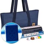 Yellow Mountain Imports American Mahjong Game Set, Santorini with Blue Soft Case - All-in-One Racks with Pushers, Wright Patterson Scoring Coins, Dice, & Wind Indicator