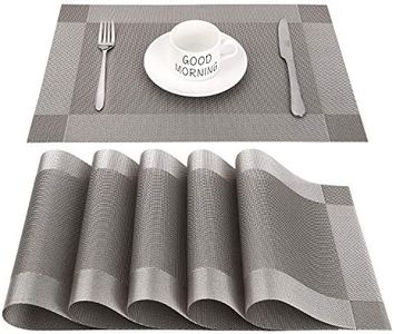 CHAOCHI Placemats Set of 6,Easy to Clean Non-Slip Heat Resistant Dining Table Mats,Washable Crossweave Woven Vinyl PVC Place mats,45CM x 30CM (Grey+Silver)