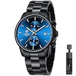 Affute Watches Men with Casual Waterproof Chronograph Quartz Watch Made of Stainless Steel and Metal, Auto Date in Colourful Hands - Black Blue