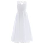 FEESHOW Kids Flower Girls Dress Princess Sleeveless Mesh Long Maxi Dress Bridesmaid Wedding Birthday Prom Party Ball Gown White 11-12 Years