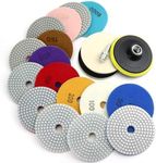 4 Inch Diamond Polishing Pads with 5/8’’-11 Backer Pad, 12PCS Wet/Dry Granite Stone Polish Pad Kit for Drill, Grinder, Polisher, 50-6000 Grit Polishing Pad for Concrete Marble Rock Countertop Quartz