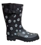 Womens Ladies Wellies Rubber Rain Boots Wellingtons Short & Tall Dog Paw Skull Festival Snow Buckle Adjustable (Black Half Dog Paw, UK Footwear Size System, Adult, Women, Numeric, Medium, 5)