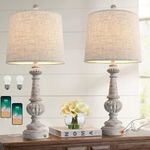 PORTRES 25.75" Traditional 3-Way Dimmable Table Lamp Set of 2 for Living Room Bedside Nightstand Lamps with USB A+C Charging Ports for Bedroom Kids Room Rustic Table Lamps (2 Bulbs Included)