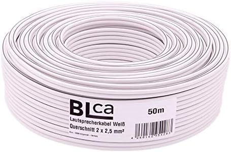 DCSk BLca - 2 x 2.5 mm² - 50m -Cavo per altoparlanti - HiFi Cavo per Altoparlanti e Casse Audio per Auto, CCA Rame, Bianco