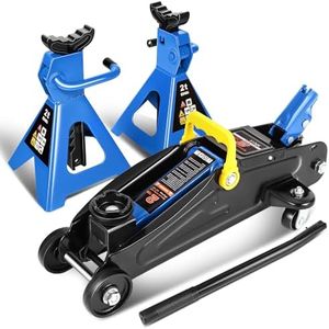 DNA MOTORING Low Profile Hydraulic Trolley Service/Floor Jack Combo with 2 Ratchet Jack Stands, 2 Ton (4000 lbs) Capacity, TOOLS-00476