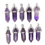 10PCS Crystal Making Amethyst Necklace Pendant Healing Crystal Charms Hexagonal Pointed Bullet Whosale Crystal for Crafting