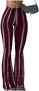 Milumia Women's Boho Yoga Leggings High Waisted Hippie Flared Pants Bell Bottoms Burgundy Small