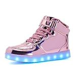 Voovix Kids LED Light up Shoes Flashing Trainers High-top Charging Sneakers with Remote Control for Boys and Girls(Pink01,37)