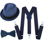 RR DESIGN Suspender and Bow Tie Set with Matched Hat for Kids 2-5 years multi colred (Navy Blue)