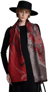 ZHE JIN 100% Mulberry Silk scarves for Women, Dream Painting - Red 71"x12"