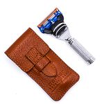 PARKER Safety Razor Men , 5 Blade Gillette Fusion Compatible Travel Razor With Luxurious Saddle Leather Case