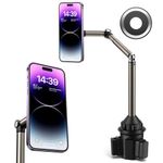 JSAUX Magnetic Cup Phone Holder for Car Truck with Long Arm, Cup Holder Phone Mount with MagMount N52 Magnet Cellphone Cradle Compatible with iPhone 16 Pro Max/15/14/13, Samsung Galaxy, Google Pixel