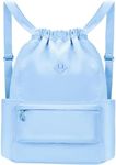 BAVELOE Drawstring Backpack with Wet Pocket Gym Backpack Water-Resistant Cinch String Bag Beach Swim for Women Men（Light Blue）