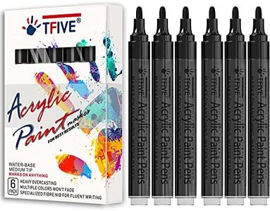 Black Acrylic Paint Marker Pens - 2-3mm Medium Tip, 6 Pack Permanent Black Water Based Paint Pen for DIY Projects, Paintings for Rock, Fabric, Wood, Leather, Metal, Ceramics, Paper, Glass, Plastic
