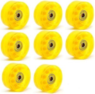 Yidome 8 Pack 58 * 32mm No Light Indoor QUAD Roller Skates Wheels 82A double Line Skates Wheels with Bearings for Double Row Skating Quad Skates Accessories(Yellow)