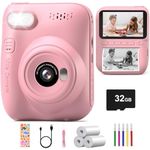 Hangrui Kids Camera Instant Print, 3.0'' Large Screen Kids Instant Print Camera with 32G Card & 3 Rolls Print Paper, 14MP 1080P Kids Digital Camera, Christmas Birthday Gift Toy for Girls Boys Age 3-12