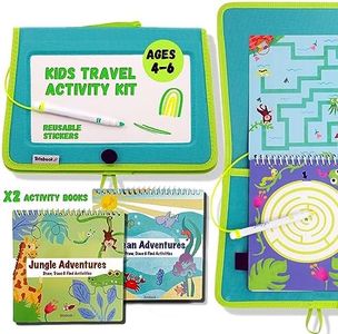 Totebook Kids Travel Educational Activity Book with Washable Markers - Car and Airplane Activities, Learning Toys for Toddlers- Reusable Stickers for Ages 4, 5, 6 (Jungle & Extra Ocean Book)