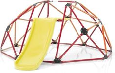 COSTWAY 8FT Dome Climber, Toddler Climbing Frame Monkey Bar Jungle Gym with Fabric Cushion, Indoor Outdoor Play Equipment for Kids 3-12 Years Old (Orange+Yellow)