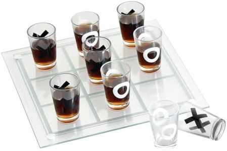 Tic Tac Toe Shot Glass Game Set – Adult Party Tabletop Game with Glass Board & 9 Reusable X/O Shot Glasses, Fun Novelty Gift for Friends & Family