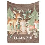 Woodland Forest Animals Rustic Personalized Baby Blanket Super Soft for Boy & Girl,with Your Baby Name Birthday (30x40 Inches)