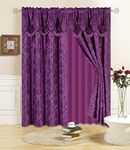 All American Collection New 4 Piece Drape Set with Attached Valance and Sheer with 2 Tie Backs Included (Purple)