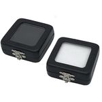 luzen 2Pcs Black PU Leather Gemstone Display Box Loose Diamond Jewelry Box Show Case Storage Box Holder with Clasp Lids and Sponge for Gems Coin Jewelry Displaying and Gift Packing