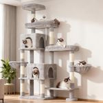 Hey-brother Cat Tree Tower, Scratching Posts with a Extended Part, Wide Platforms, Cozy Condos, Hammocks, Sisal Columns and Ball for Indoor Cats, 70.9 Inches, Light Gray MPJ038W